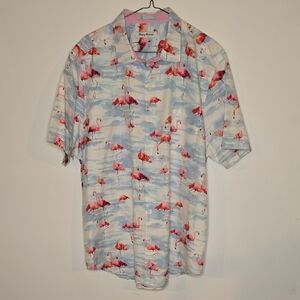 Tommy Bahama Flamingo Print Shirt - Blue and Pink